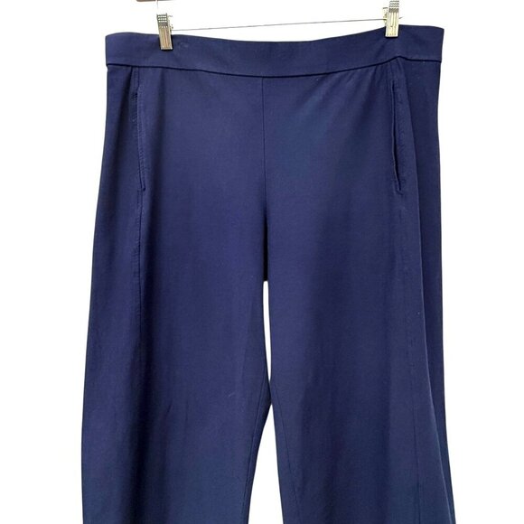 Eileen Fisher Stretch Pants Size Large Comfort Elastic Waist Wide Leg Navy Blue - Picture 2 of 11